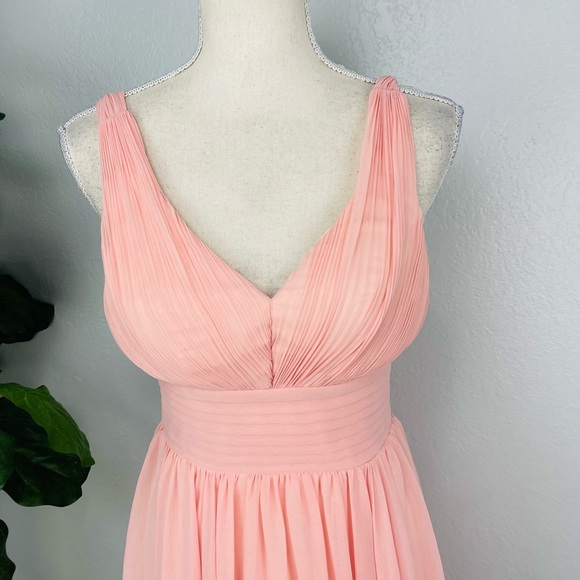 Pink Surplice Neck Zip Back Ruched Chiffon Prom V Neck Pleated Chiffon Dress - Picture 3 of 8